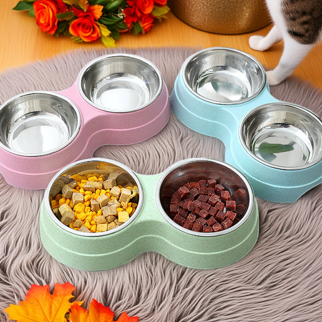 Double Pet Bowls Dog Food Water Feeder Stainless Steel Pet Drinking Dish Feeder Cat Puppy Feeding Supplies Small Dog Accessories