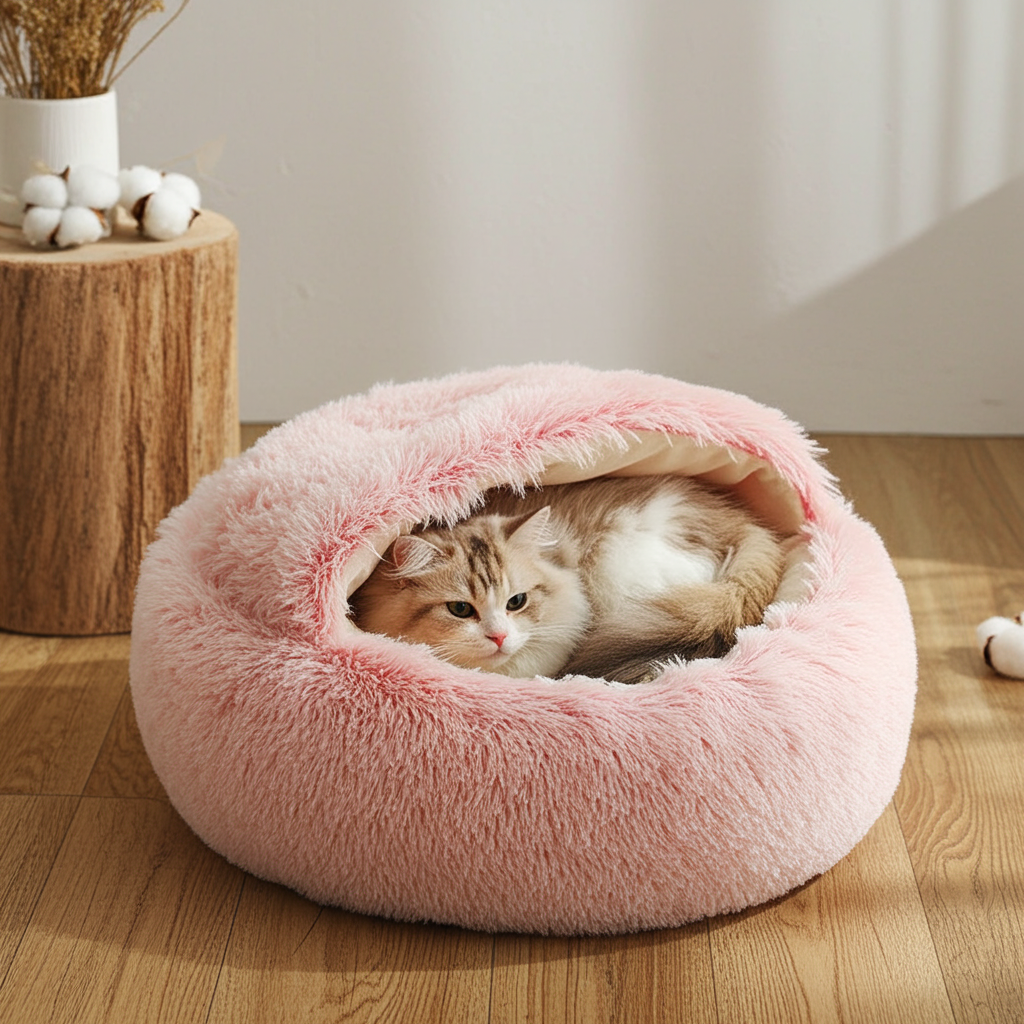 2 In 1 Dog And Cat Bed Pet Winter Bed Round Plush Warm Bed House Soft Long Plush Pets Bed Pet Products
